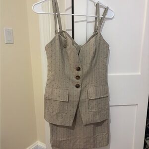 Anthropologie Maeve Taupe Pinstripe Top with Accent Button